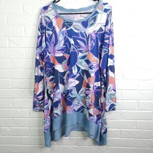 LOGO Lori Goldstein Abstract Floral Print Jersey Knit Tunic Long Sleeve 1X
